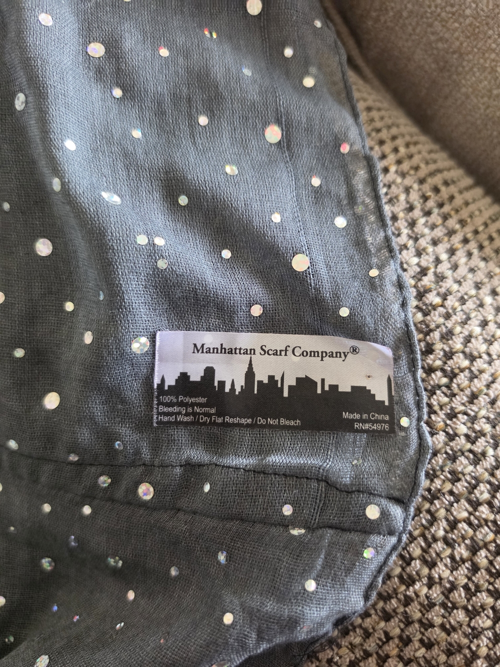 Gray Sequin Dot Scarf